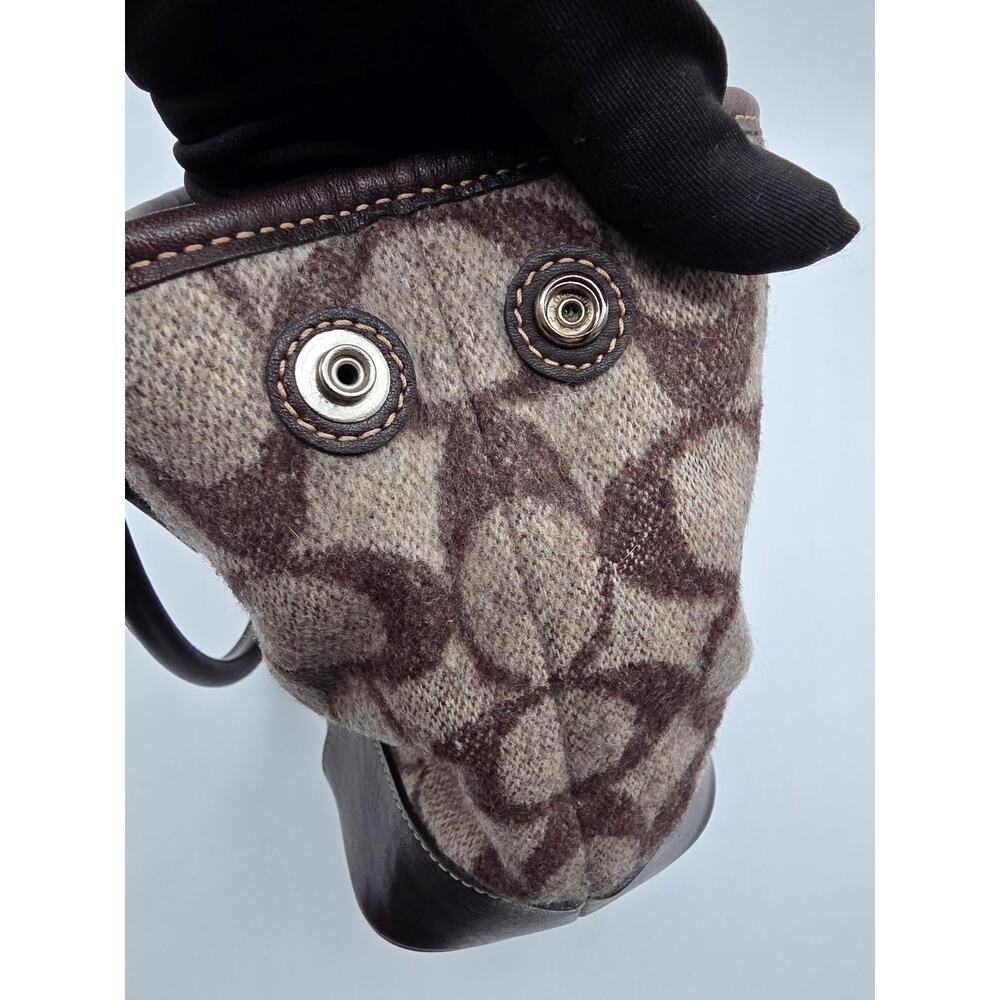 Vintage Coach FJ7721 Signature Wool Tote Brown Leather Handbag - Picture 6 of 16